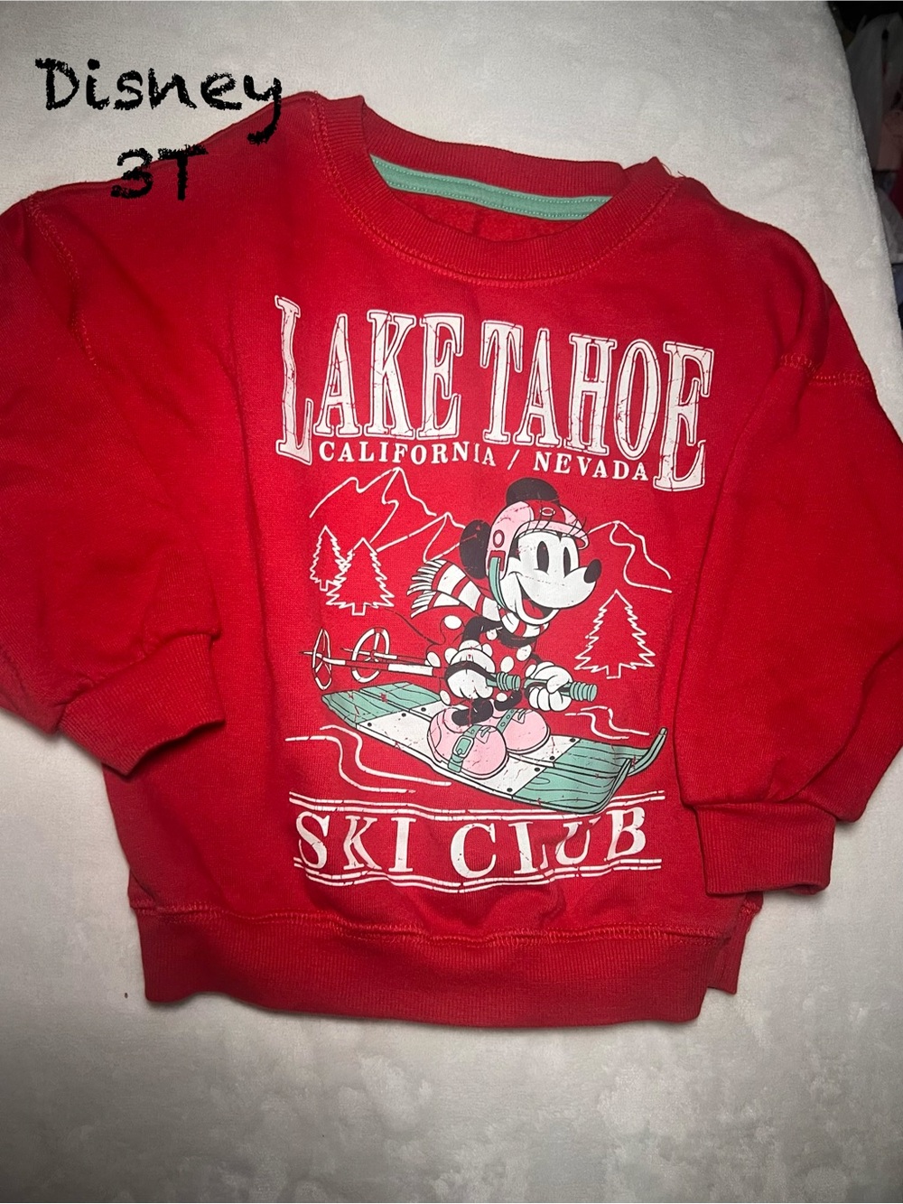 Disney Red Lake Tahoe Ski Club Kids Sweatshirt with Mickey Graphic